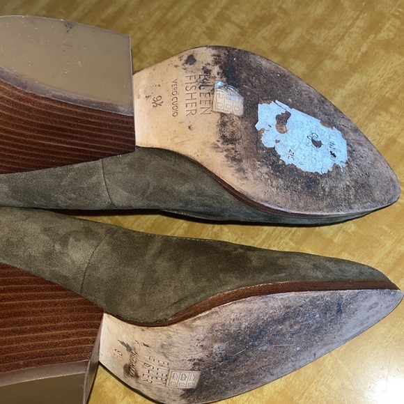 Eileen Fisher ladies wedge style green suede Hawk heels with pointy toe SZ 9.5 - Picture 7 of 10